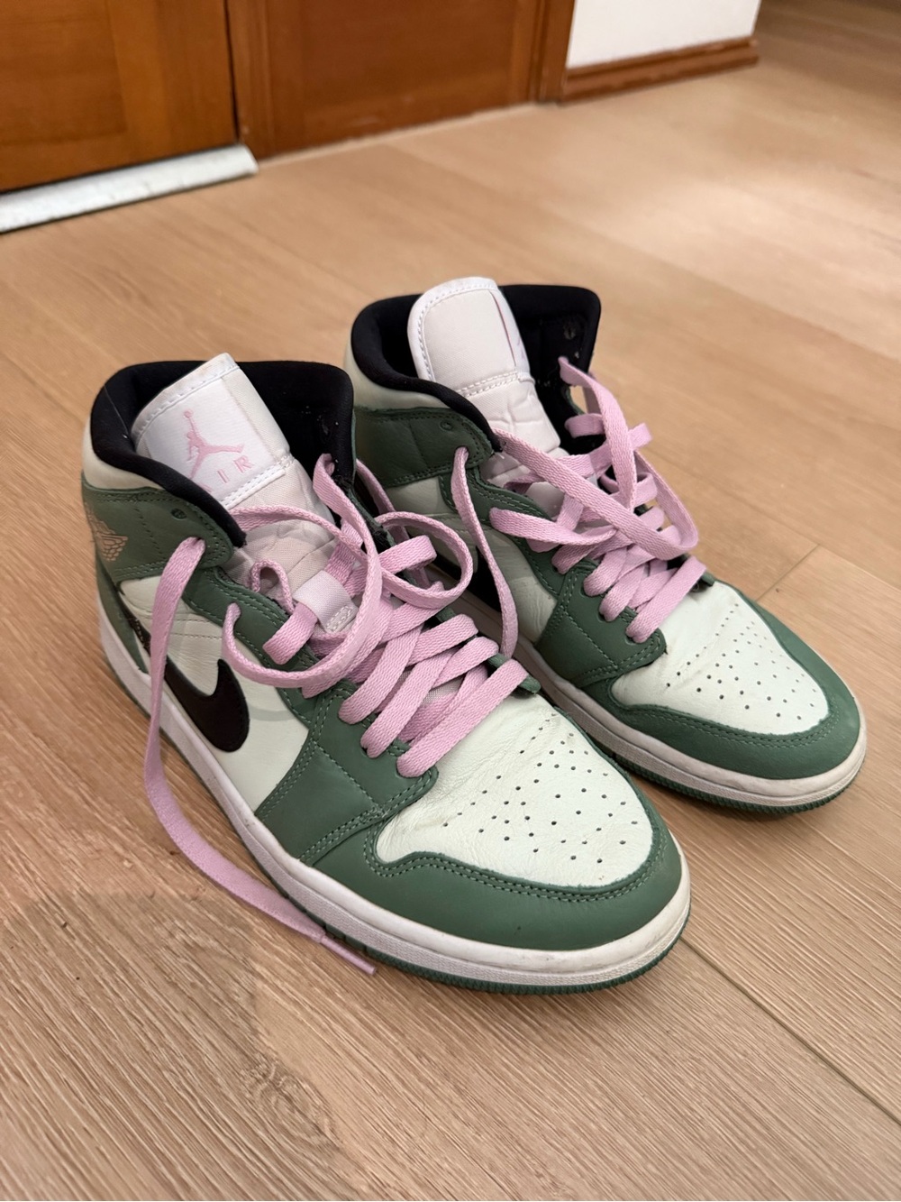 Jordan Mid-Top Sneakers in Green, White & Pink